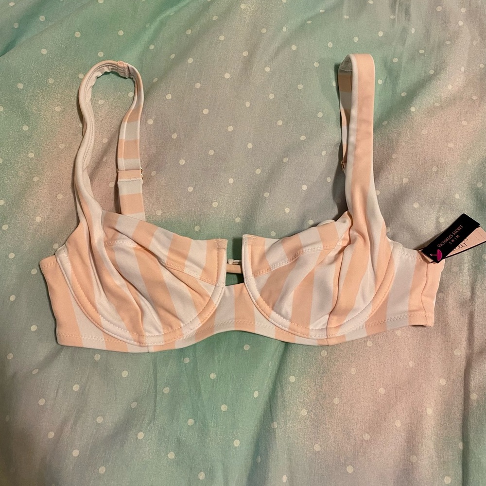 NWT Light Pink and White VS Striped Underwire Bikini Top - 34C
